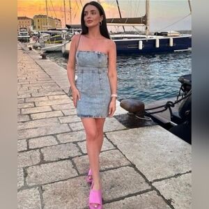 NWT Zara Light Blue Denim Bodycon Strapless Mini Dress Size Small